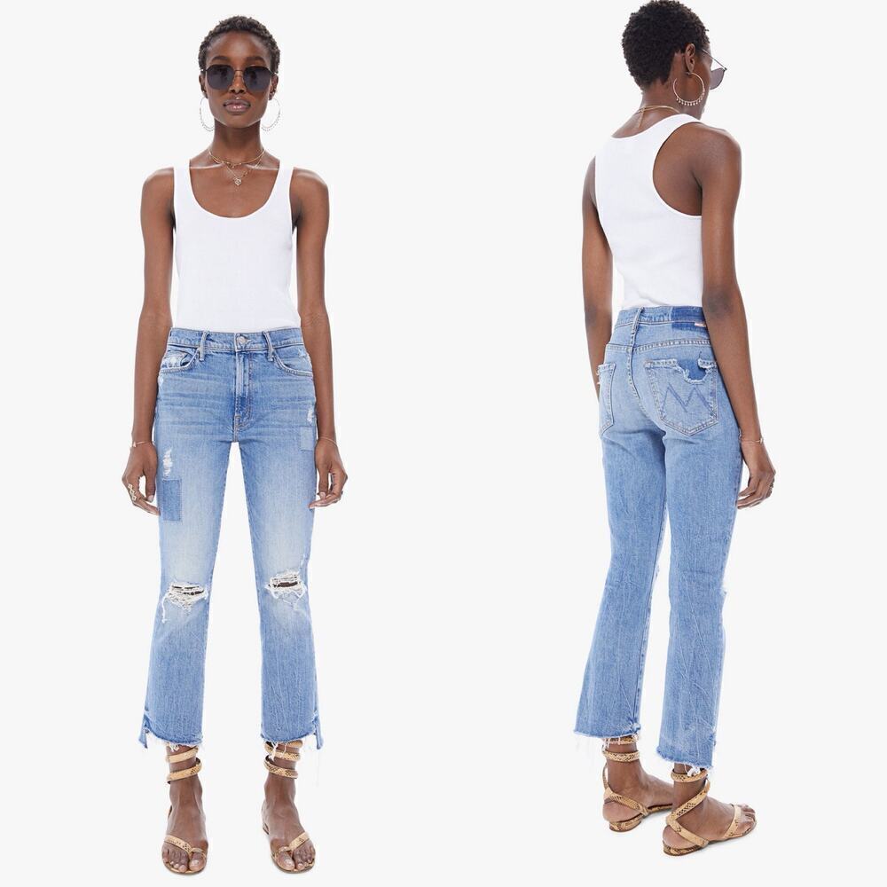Mother Superior The Insider Crop Step Fray Kick Flare Jeans Distressed Size 27
